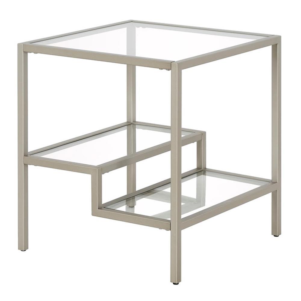 Evelyn&Zoe Lovett 20" Wide Square Side Table, Satin Nickel