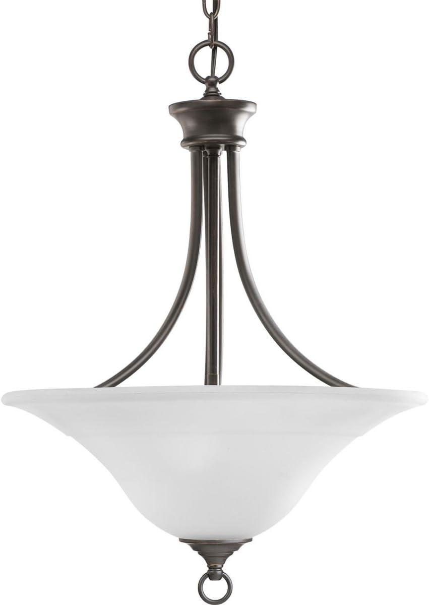 Progress Lighting Trinity Collection 3-Light Hall Foyer Fixture, Steel, Antique Bronze, Etched Glass Shade