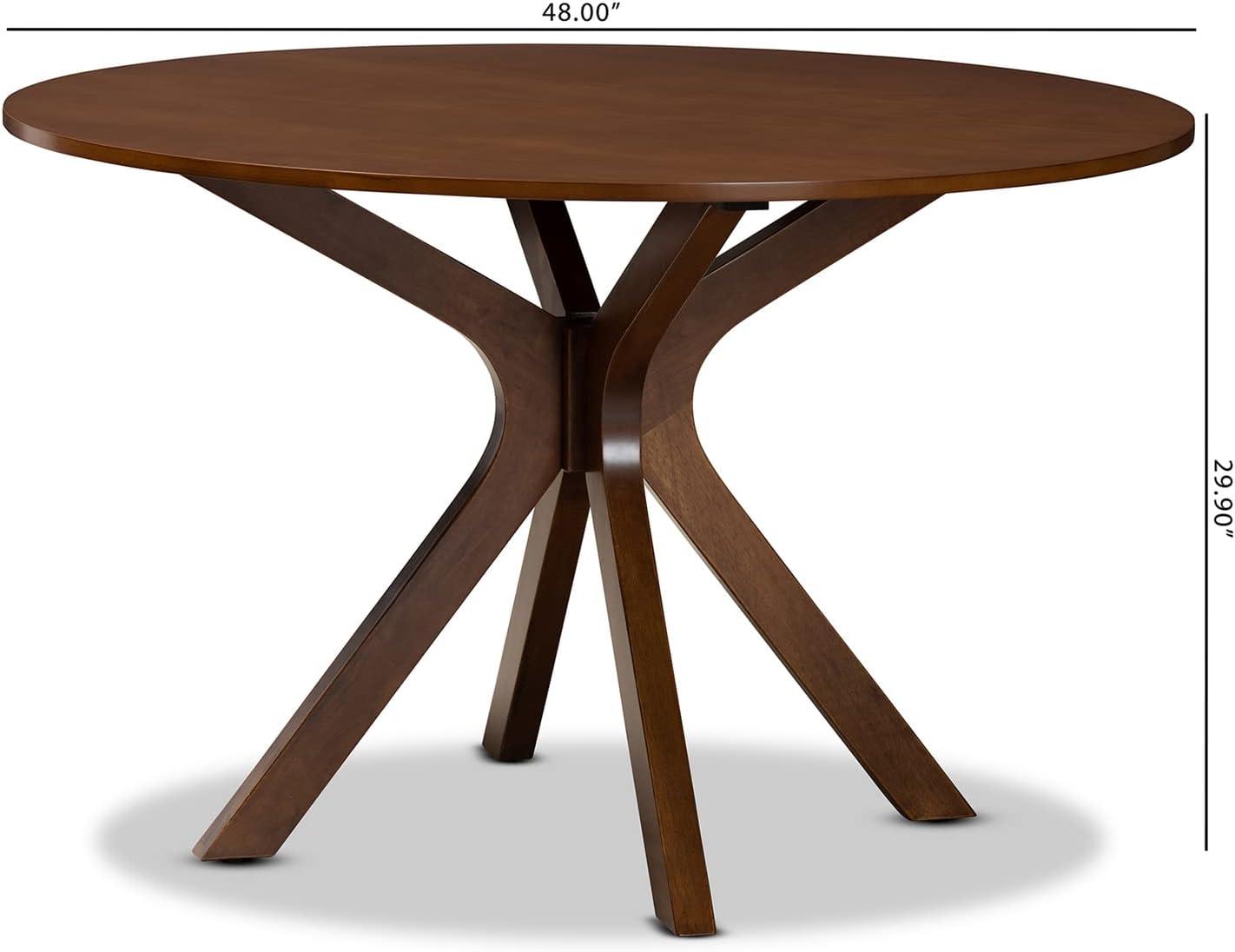 48" Kenji Wide Round Wood Dining Table Walnut - Baxton Studio: Mid-Century Modern, Seats 6, MDF Composite