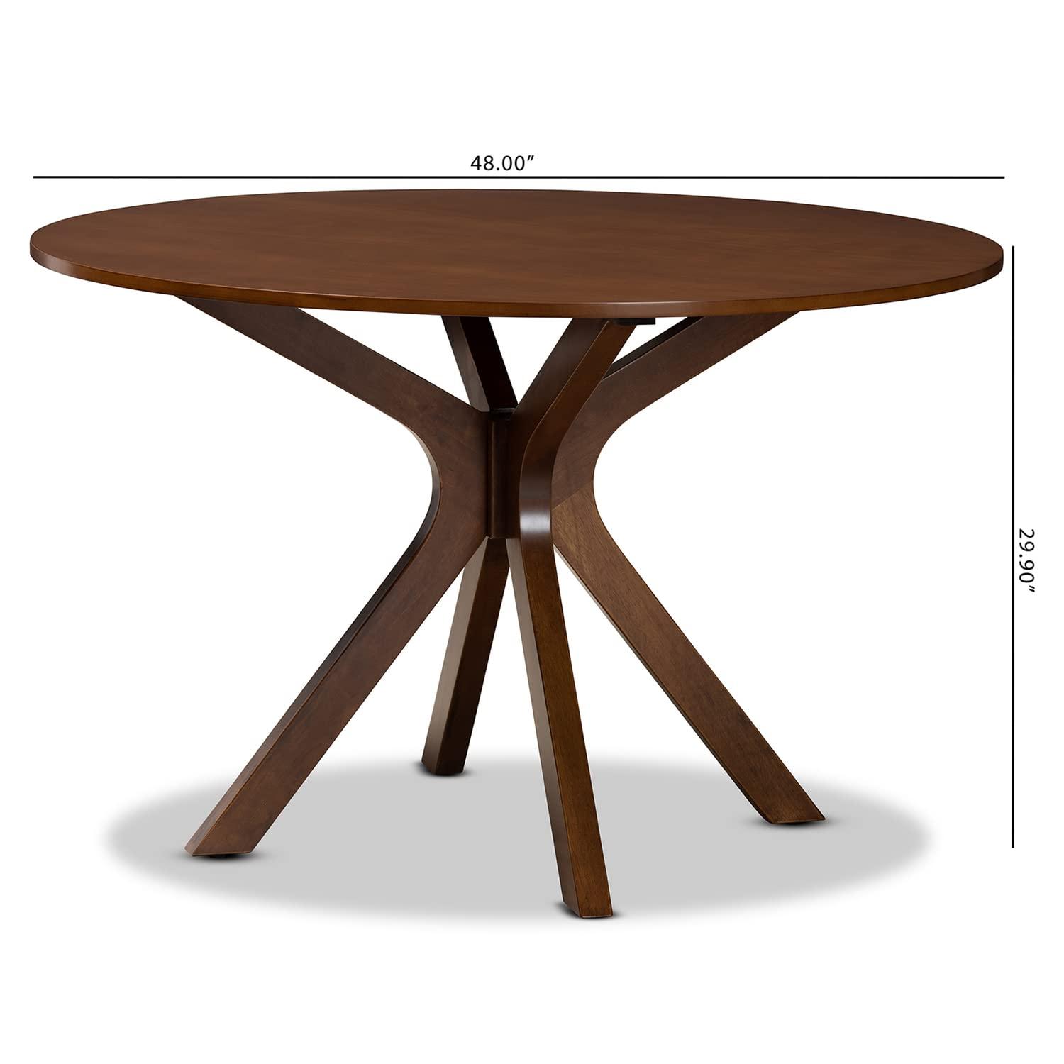 48" Kenji Wide Round Wood Dining Table Walnut - Baxton Studio: Mid-Century Modern, Seats 6, MDF Composite
