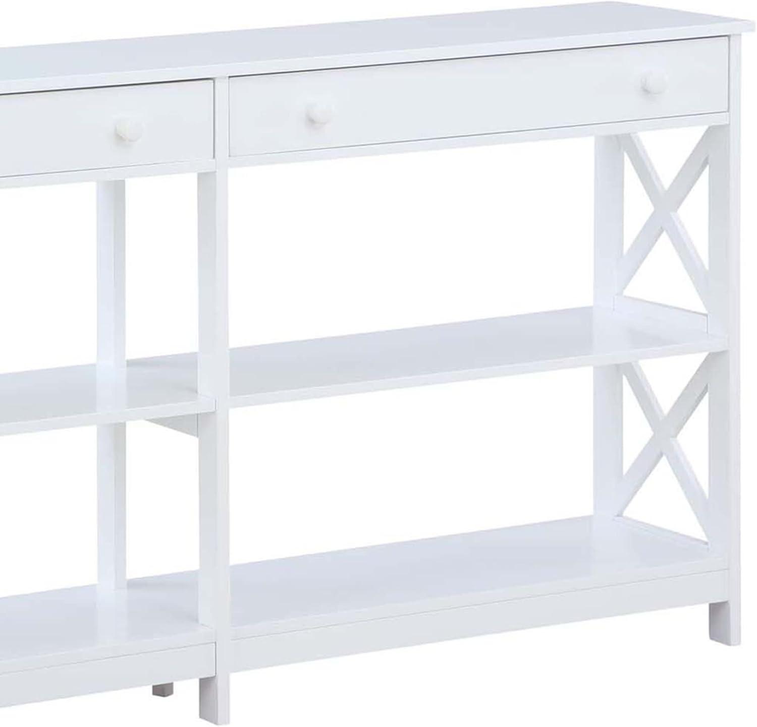 Oxford White 60" Console Table with Storage Shelves and Drawers