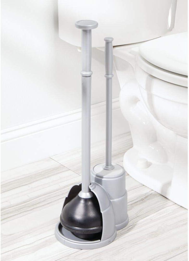 mDesign Hidden Plunger and Brush Set for Bathroom Toilet - Silver