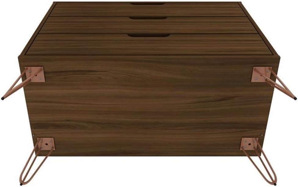 Manhattan Comfort Rockefeller Dresser Brown - Manhattan Comfort: MDF Composite Frame, 3-Drawer Storage for Bedroom, Assembly Required