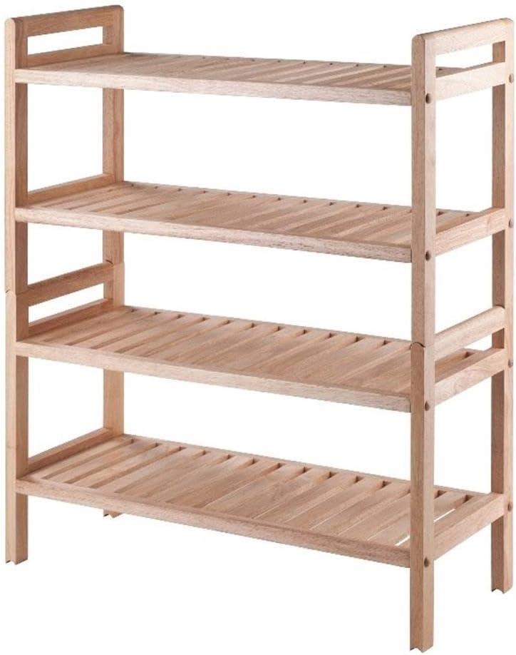 Natural Wood Stackable 4-Tier Shoe Rack