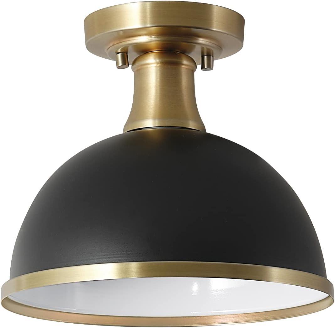 Beckett 10.35" Matte Black and Brass Farmhouse Bowl Ceiling Light