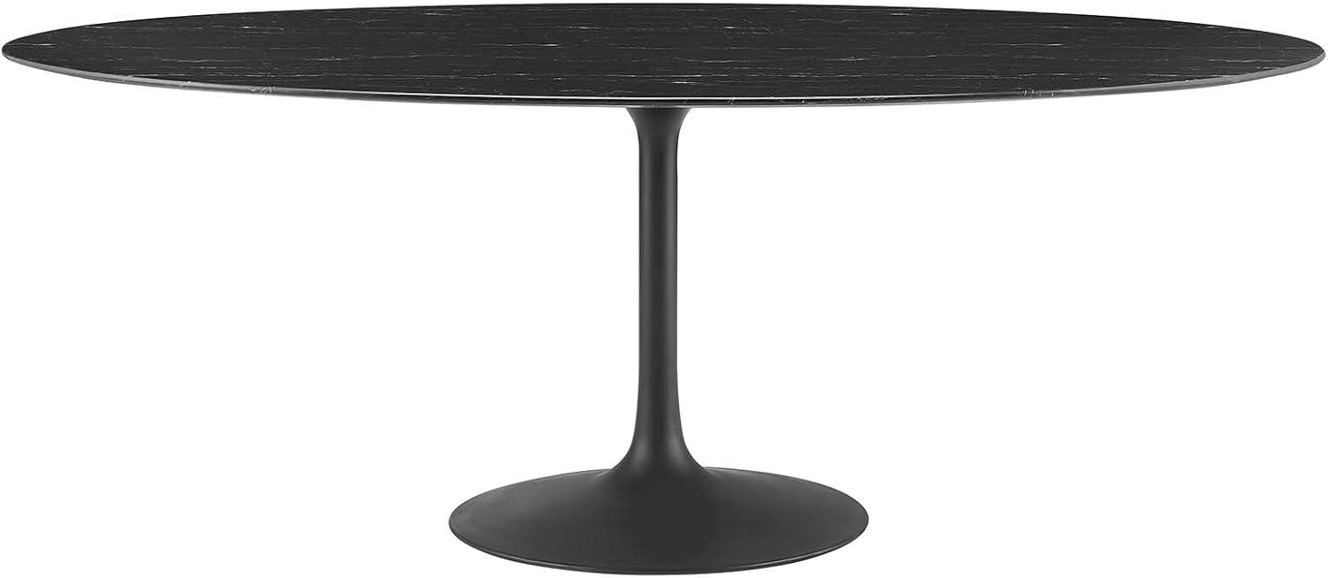 Black Oval Artificial Marble Dining Table with Metal Pedestal Base