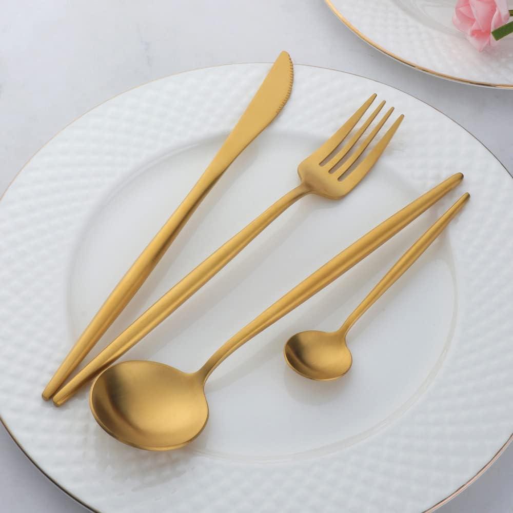 BUY&USE 12 PCS Modern Stainless Steel Dinnerware Flatware Set, Reusable Popular Dinner Fork, Widely Use on Home, Restaurant, Party, 8.6 Inch, Gold