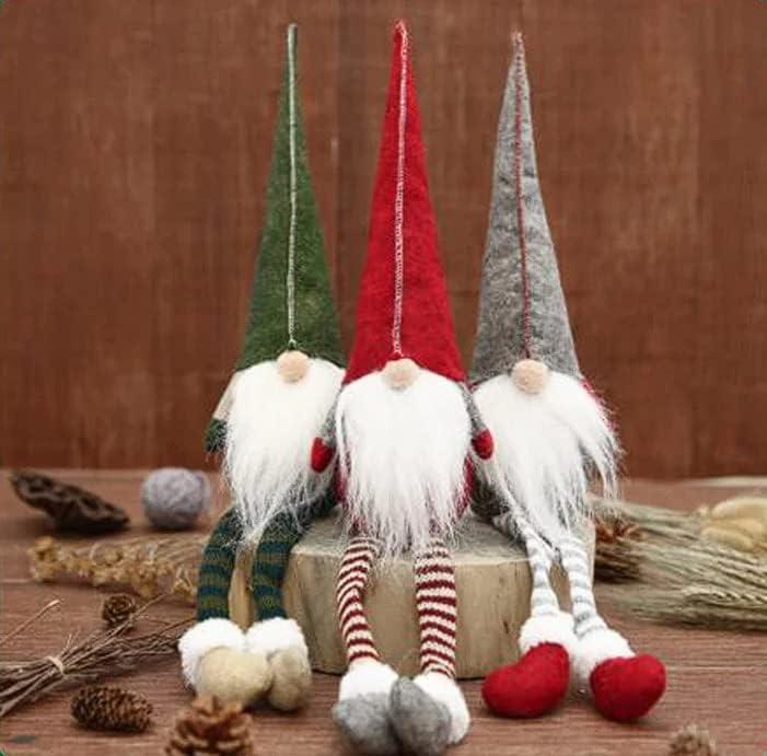 Set of 3 Red, Green, and Gray Scandinavian Christmas Gnome Shelf Sitters