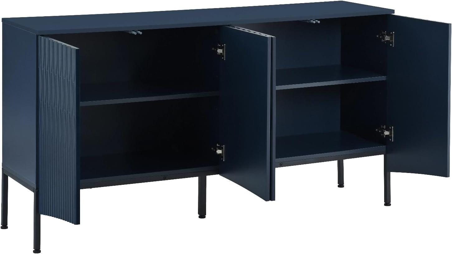 Navy Blue Curved 60" Modern Sideboard with Metal Legs