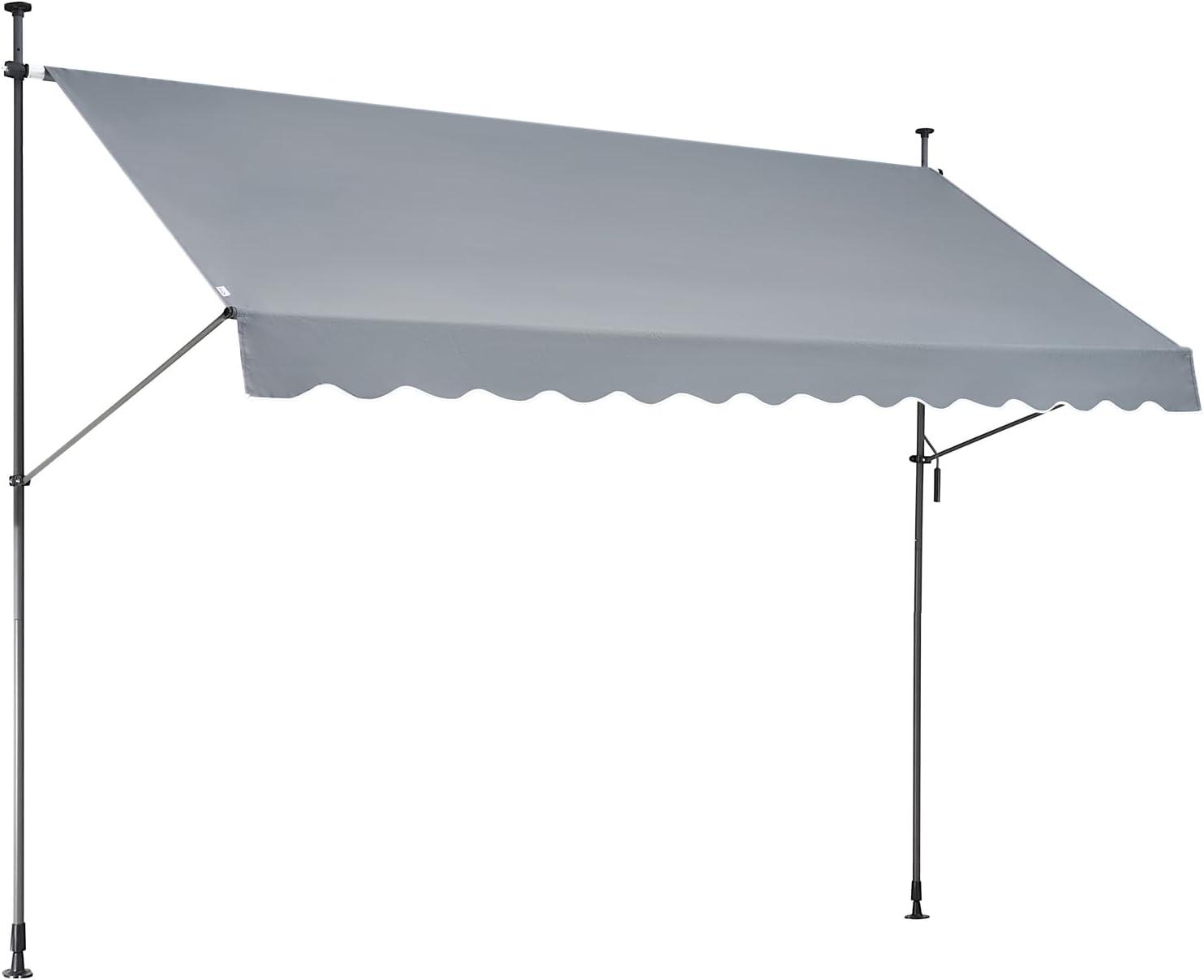 Gray Retractable Patio Awning with Steel Frame and Manual Crank