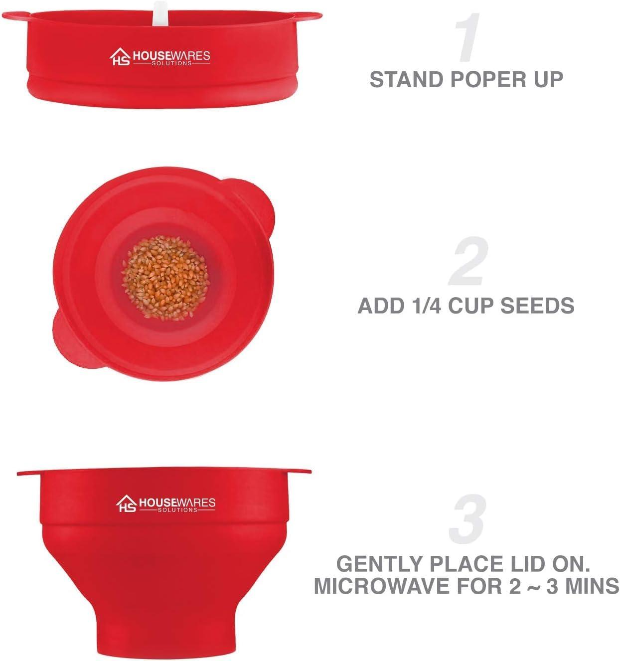 Collapsible Silicone Microwave Hot Air Popcorn Popper Bowl With Lid and Handles