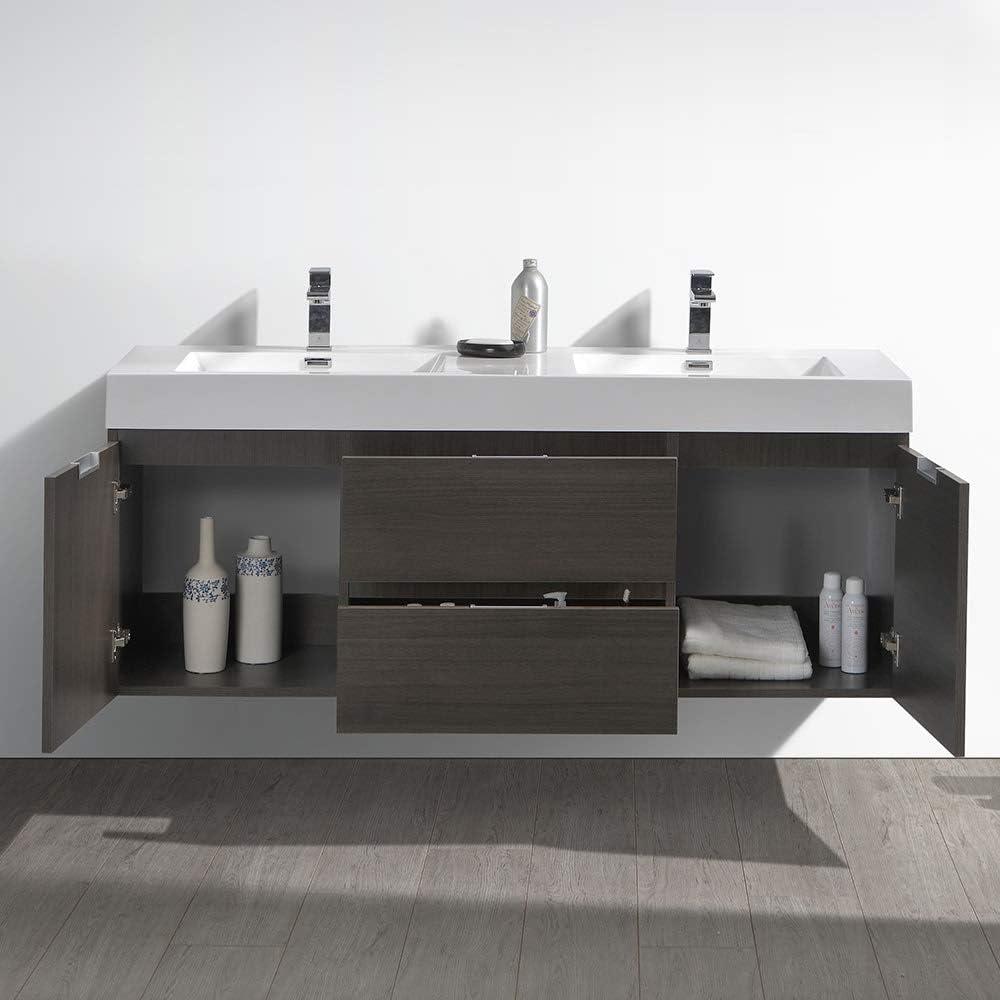 Fresca Valencia 60" Wall Mount Double Sink Bathroom Vanity with Top and Sinks (Faucets Not Included)
