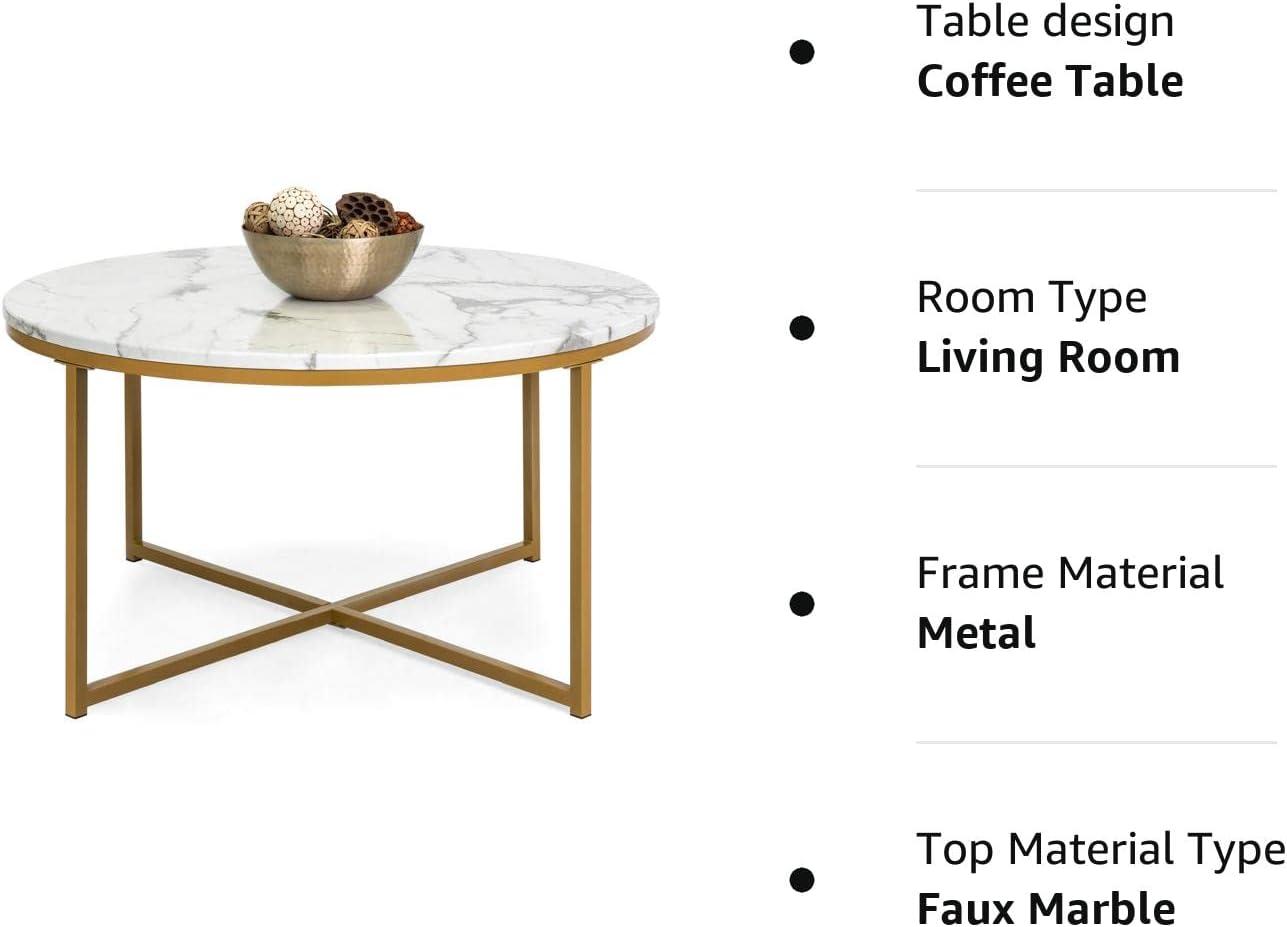 Elegant 36" Round Marble and Gold Metal Accent Coffee Table