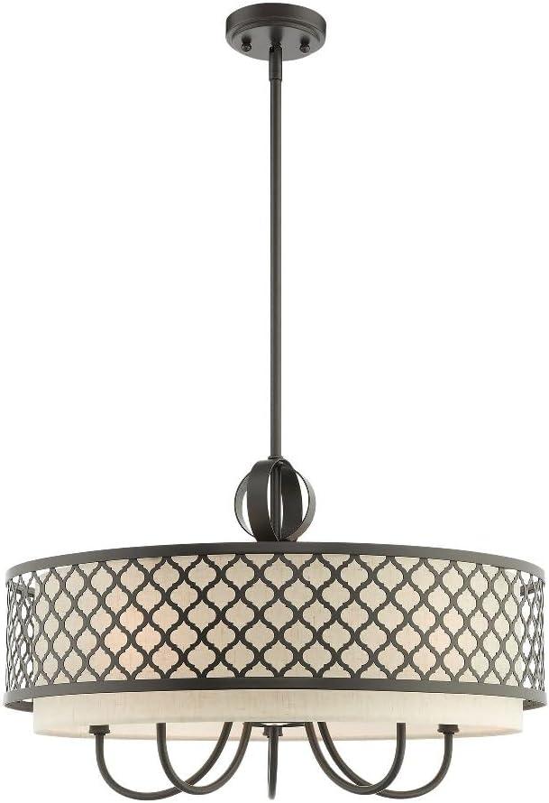 English Bronze 24" Drum Chandelier with Off-White Shade