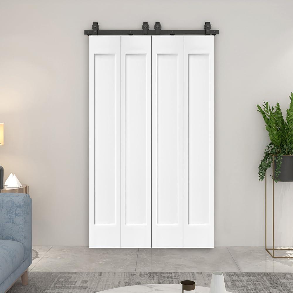 72" x 80" White MDF Bi-Fold Barn Doors with Sliding Hardware