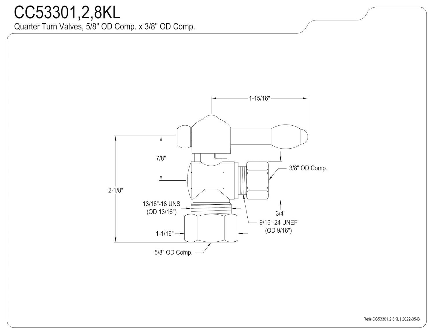 Kingston Brass Vintage 5/8-Inch OD Comp x 3/8-Inch OD Comp Quarter-Turn Angle Stop Valve