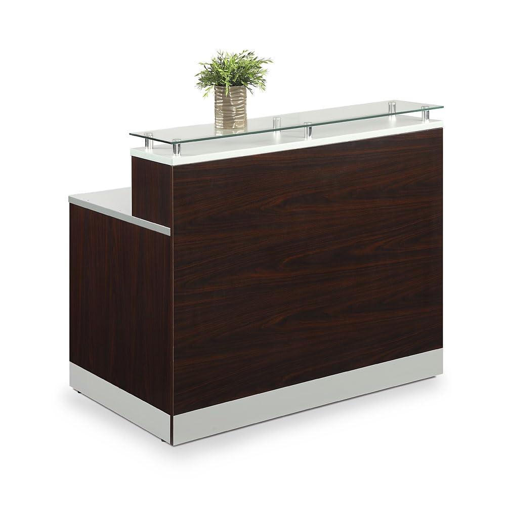 NBF Modern Small Reception Desk Counter Office Lobby Salon Durable Driftwood Laminate Cable Management Desk Compact 48"W x 32"D