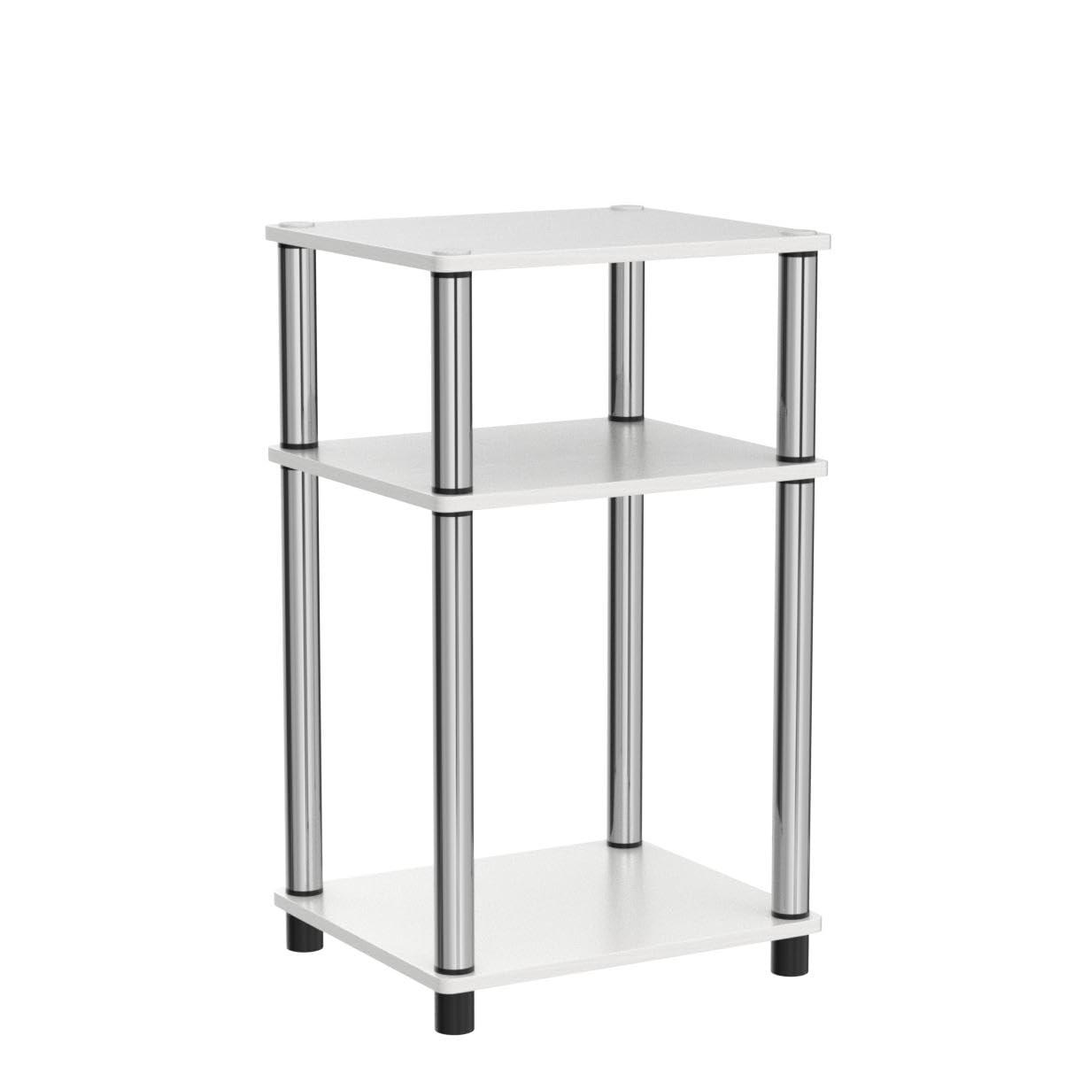 Furinno Just 3-Tier Turn-N-Tube End Table, 2-Pack, White Oak/Chrome