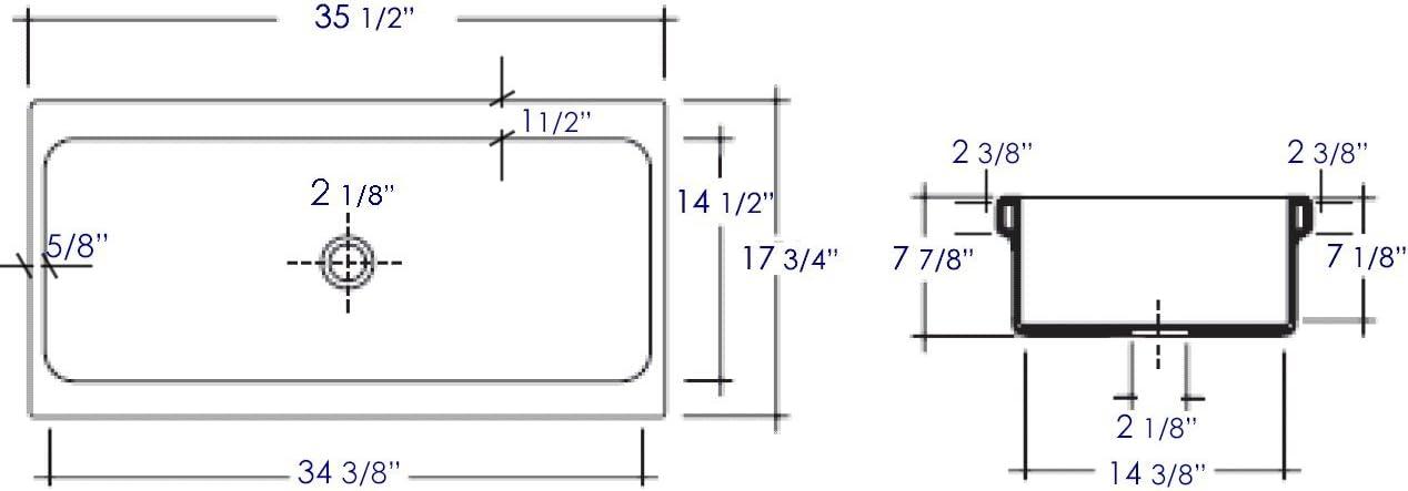 36" Fireclay Rectangular Trough Bathroom Sink