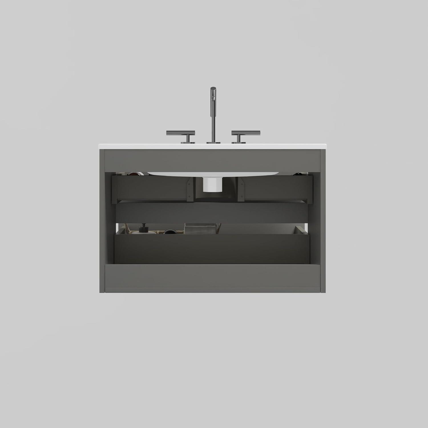 Little Tulip 30" Floating Bathroom Vanity with 3-Hole Ceramic Sink, Contemporary Bathroom Cabinet with 2 Drawers, Gray