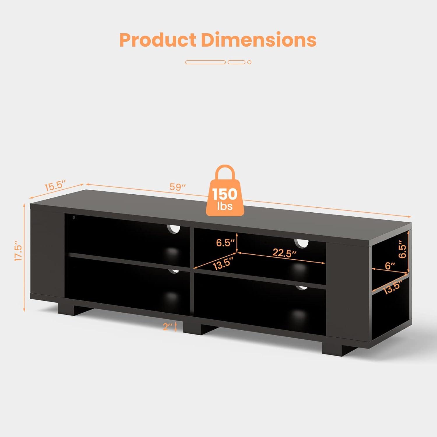 Black MDF TV Stand with Adjustable Shelves for 65" TVs