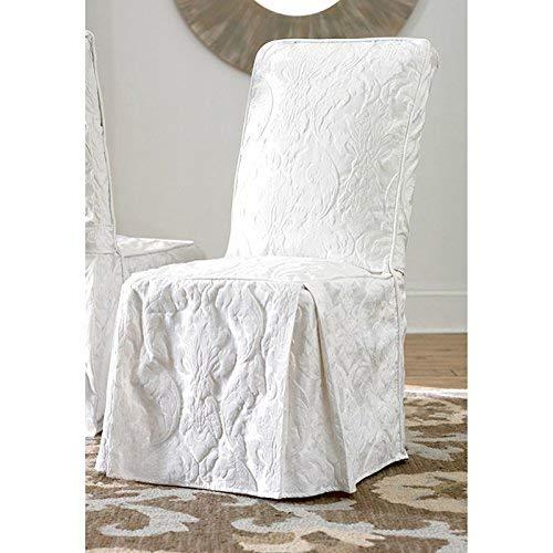 SureFit Matelasse Damasco Funda Larga para Silla de Comedor, Funda para Muebles para Silla de Comedor, Lavable a Máquina, Blanco