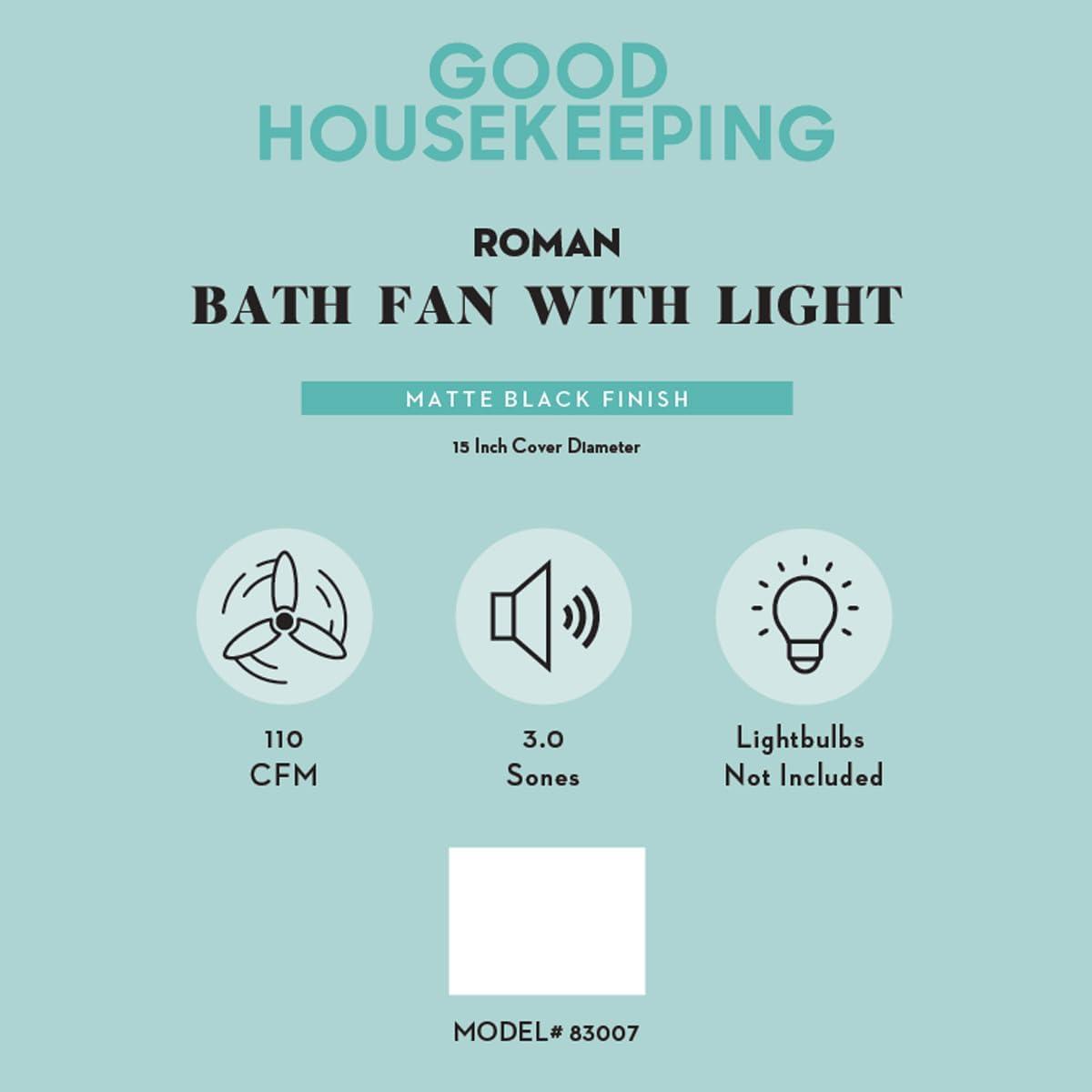 Roman 110 CFM 3.0 Sones Decorative Bathroom Ventilation Exhaust Fan with Light & Night-Light