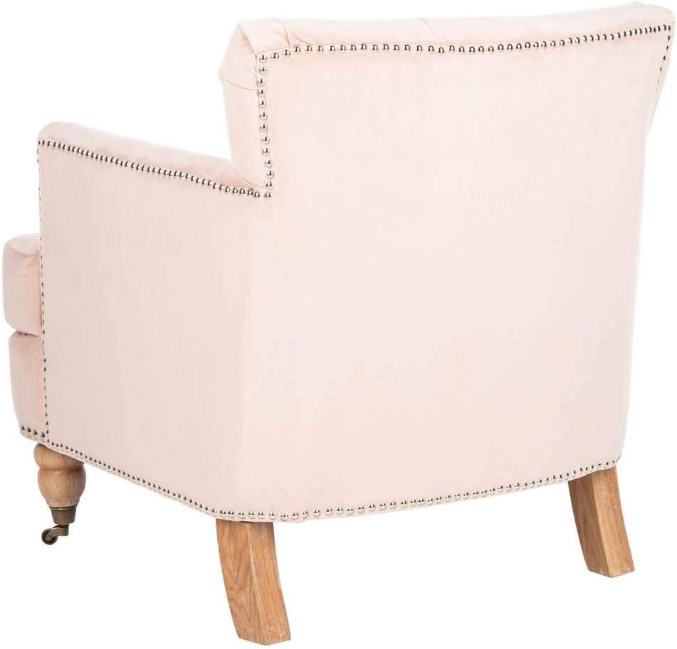 SAFAVIEH Colin Industrial Tufted Club Chair with Casters, Blush Pink/White Wash