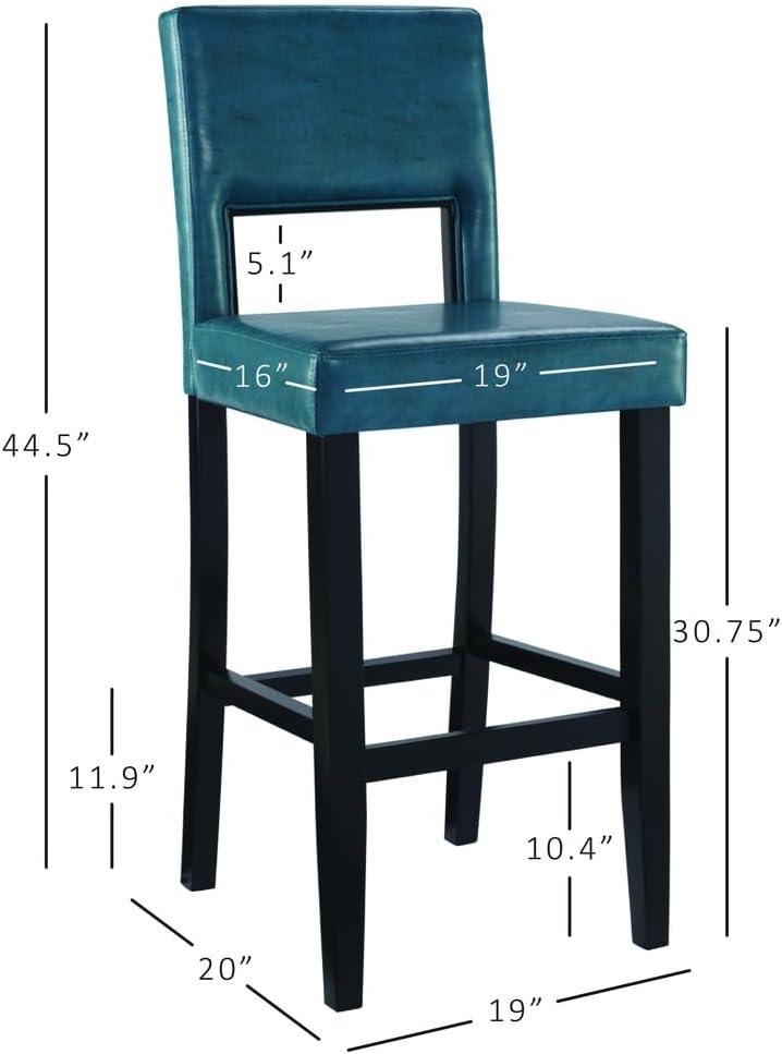 30" Vega Padded Back and Seat Faux Leather Barstool Blue - Linon: Upholstered, Rubberwood Legs, Fixed Height