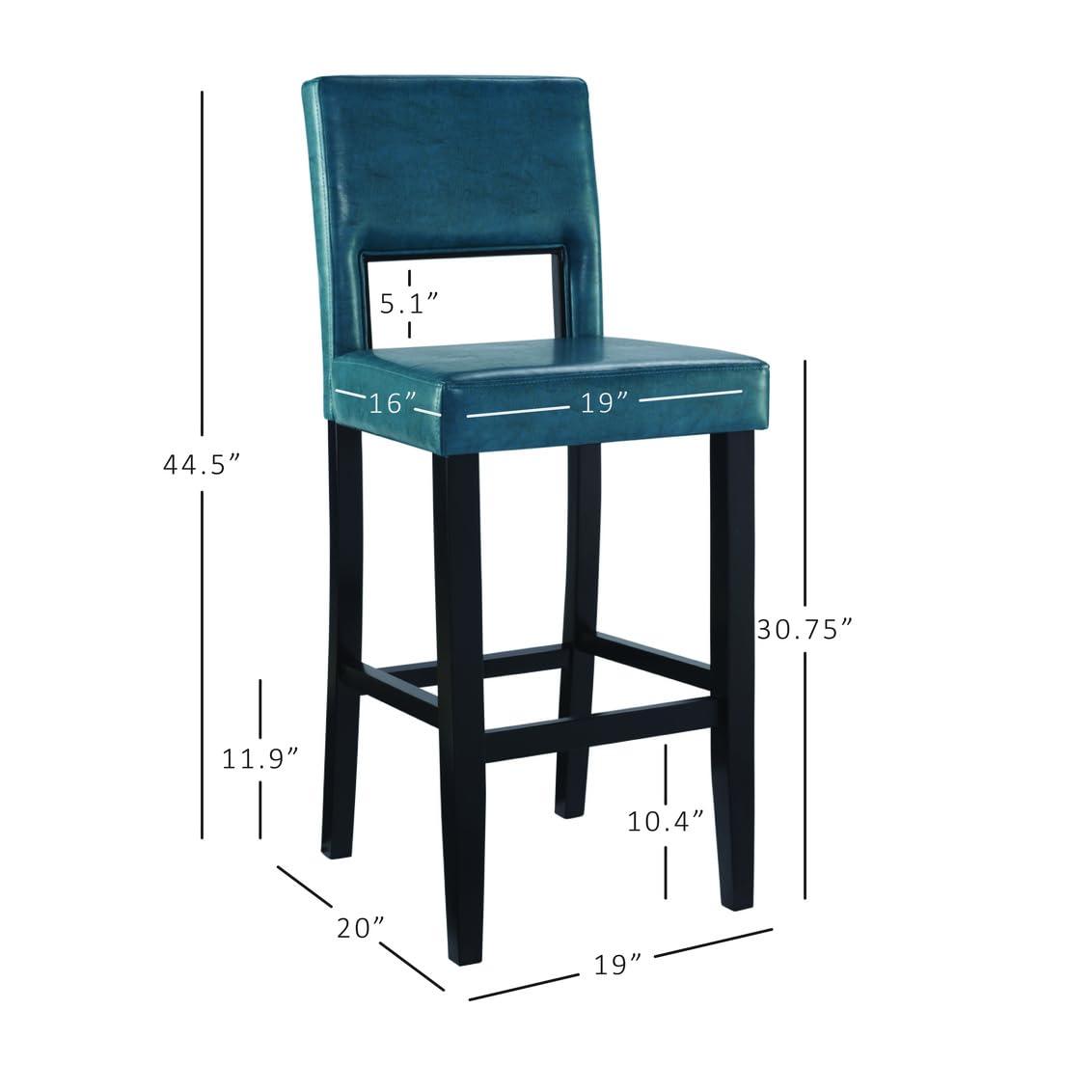 30" Vega Padded Back and Seat Faux Leather Barstool Blue - Linon: Upholstered, Rubberwood Legs, Fixed Height