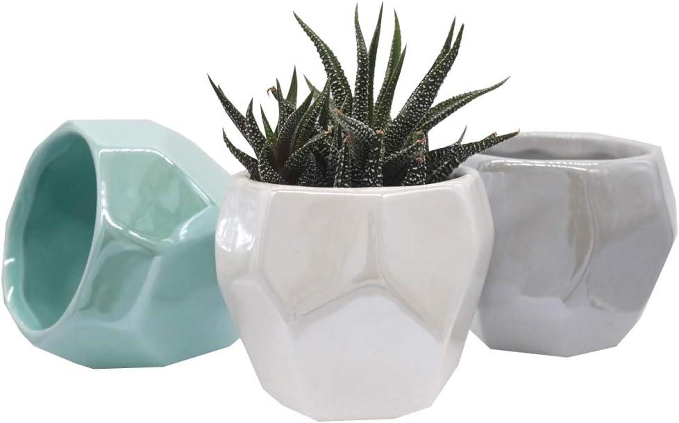 Set of 3 Geometric Ceramic Indoor/Outdoor Planters