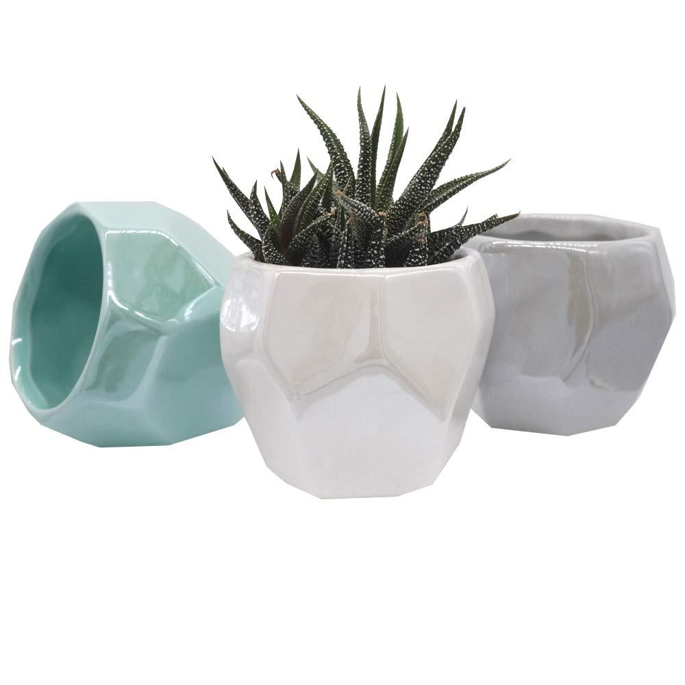 Admired By Nature Set of 3 Modern Ceramic Flower Pot Planters for Houseplants - Indoor Small Pots for Succulents and Fake Plants