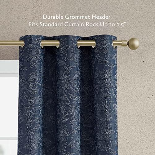 Jessica Simpson Groovy Paisley Grommet Window Curtains with Tiebacks, Navy, 38" x 96"