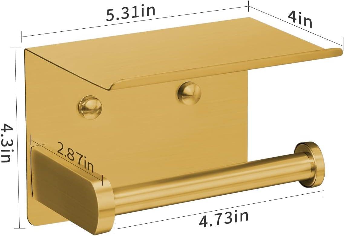 Gold Stainless Steel Self-Adhesive Toilet Paper Holder with Shelf