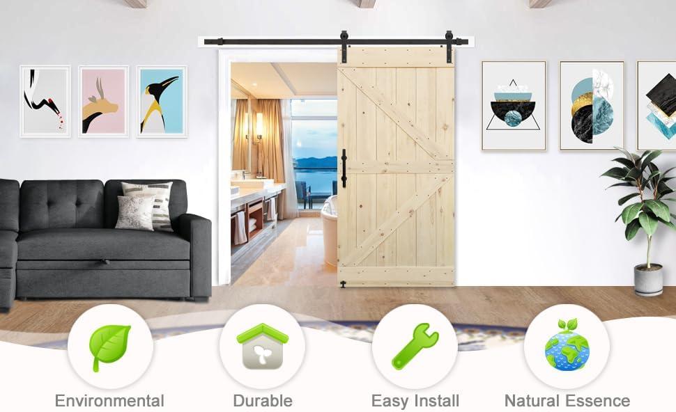 S&Z TOPHAND S&Z TOPHAND Unfinished British Brace Knotty Barn Door with Sliding Door Hardware Kit/Solid Wood/Sliding Door/Double Surfaces/A Simple Assembly is Required