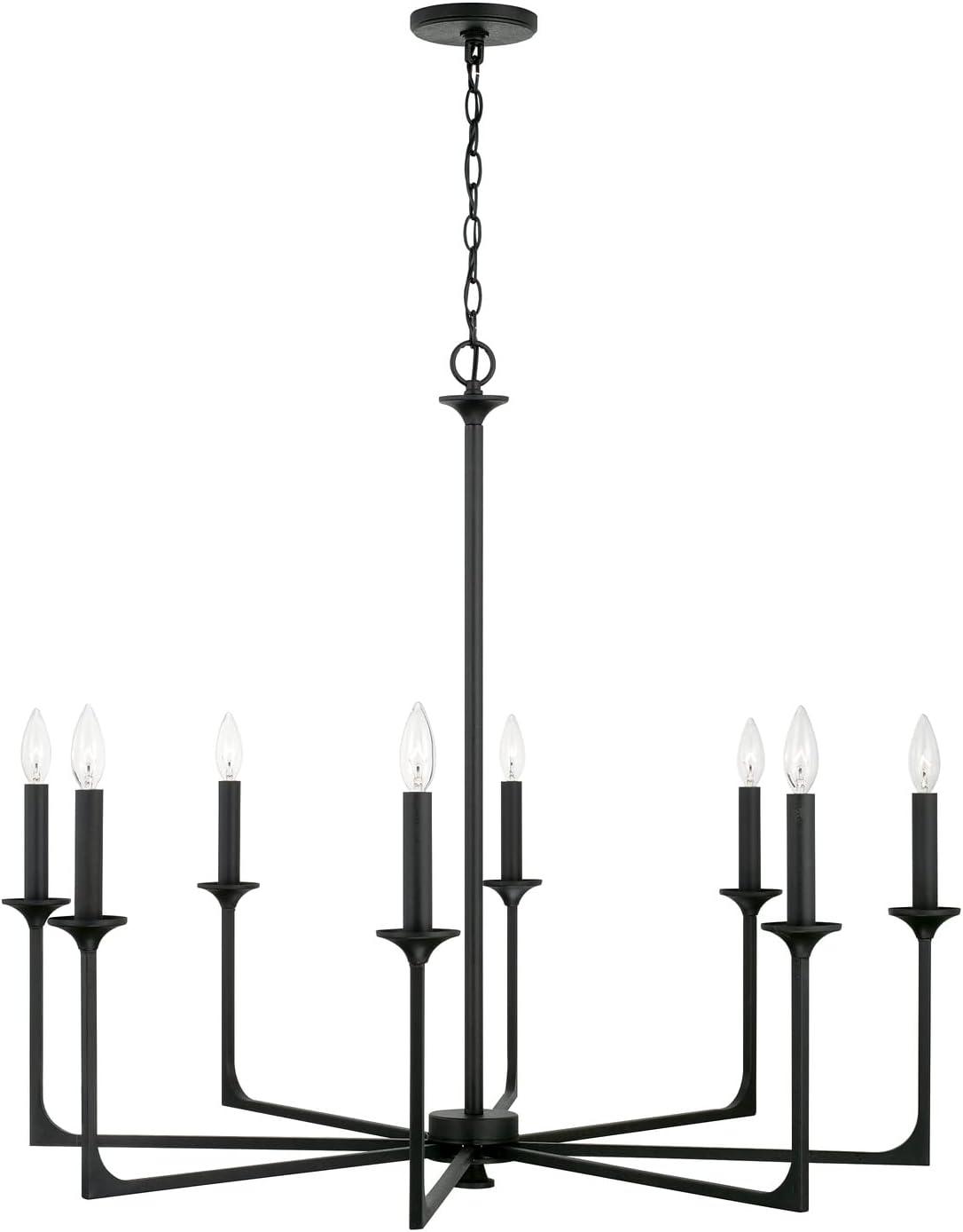 Clint Transitional Bold 8-Light Black Iron Candle Chandelier