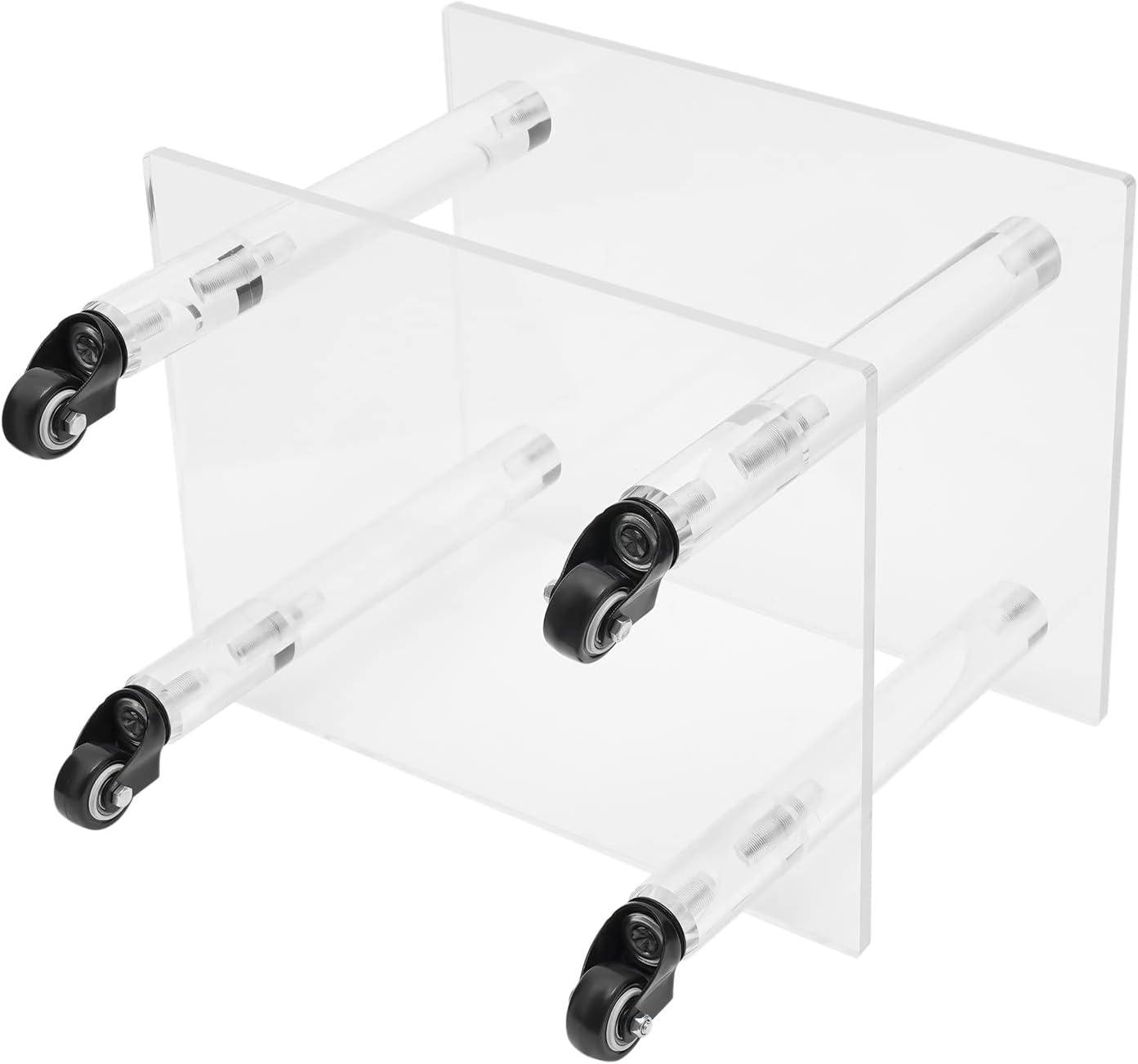 2-Tier Rolling Under Desk Printer Stand Cart with Storage Shelves, Clear Acrylic Printer Rack with Wheels for Home, Office 11.8 Width