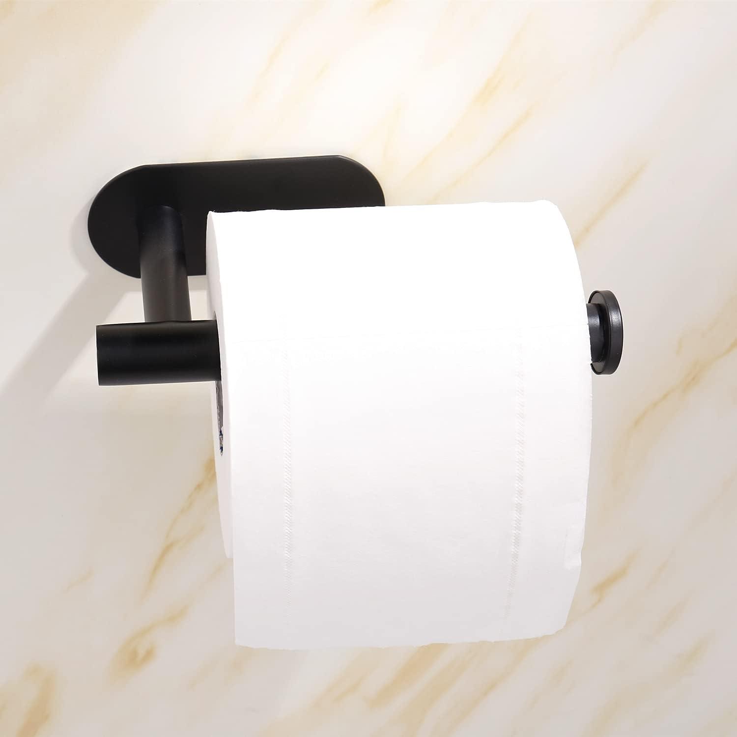 Toilet Paper Holder - Self Adhesive Toilet Paper Holder Wall Mount for Bathroom, No Drilling, SUS 304 Stainless Steel Command Strip Toilet Paper Roll Holder Stick On Wall - Matte Black