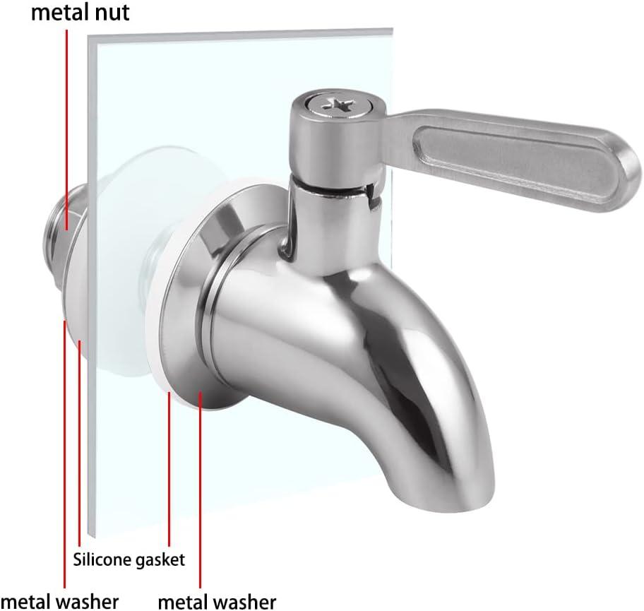 Polished Stainless Steel Beverage Dispenser Replacement Spigot Set