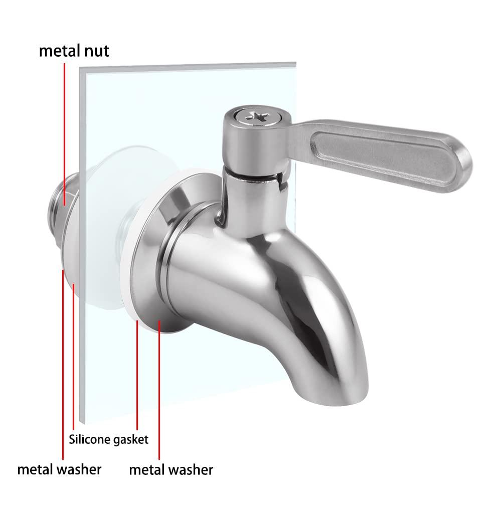 Polished Stainless Steel Beverage Dispenser Replacement Spigot Set