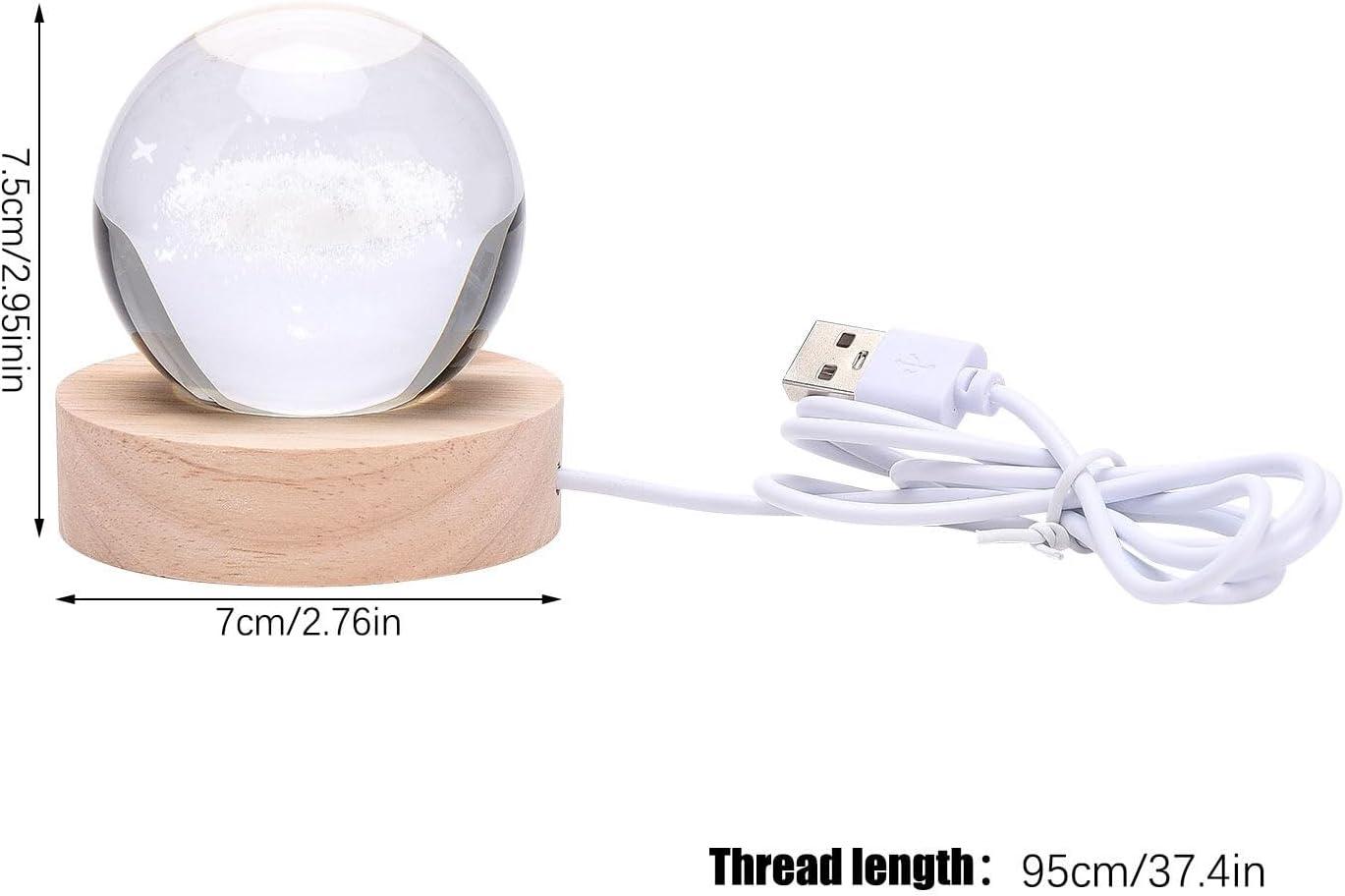 Saturn Crystal Ball, 2.4 inch(6cm) LED Solar System Crystal Glass Sphere Lamp with Wooden Base, Decorative Glass Ball Saturn Planet Model Decor Space Universe Gifts for Men, Friends and Girls