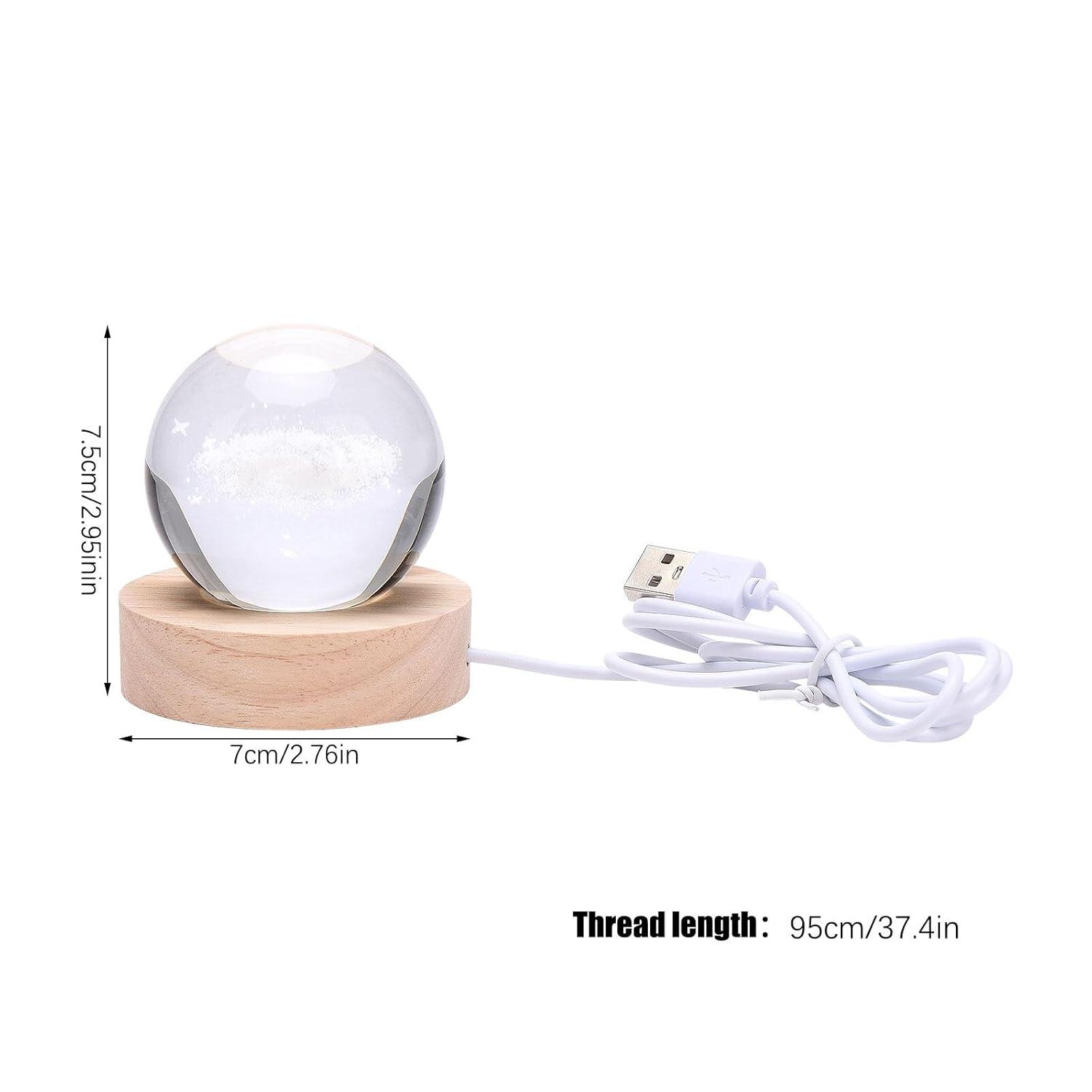Saturn Crystal Ball, 2.4 inch(6cm) LED Solar System Crystal Glass Sphere Lamp with Wooden Base, Decorative Glass Ball Saturn Planet Model Decor Space Universe Gifts for Men, Friends and Girls