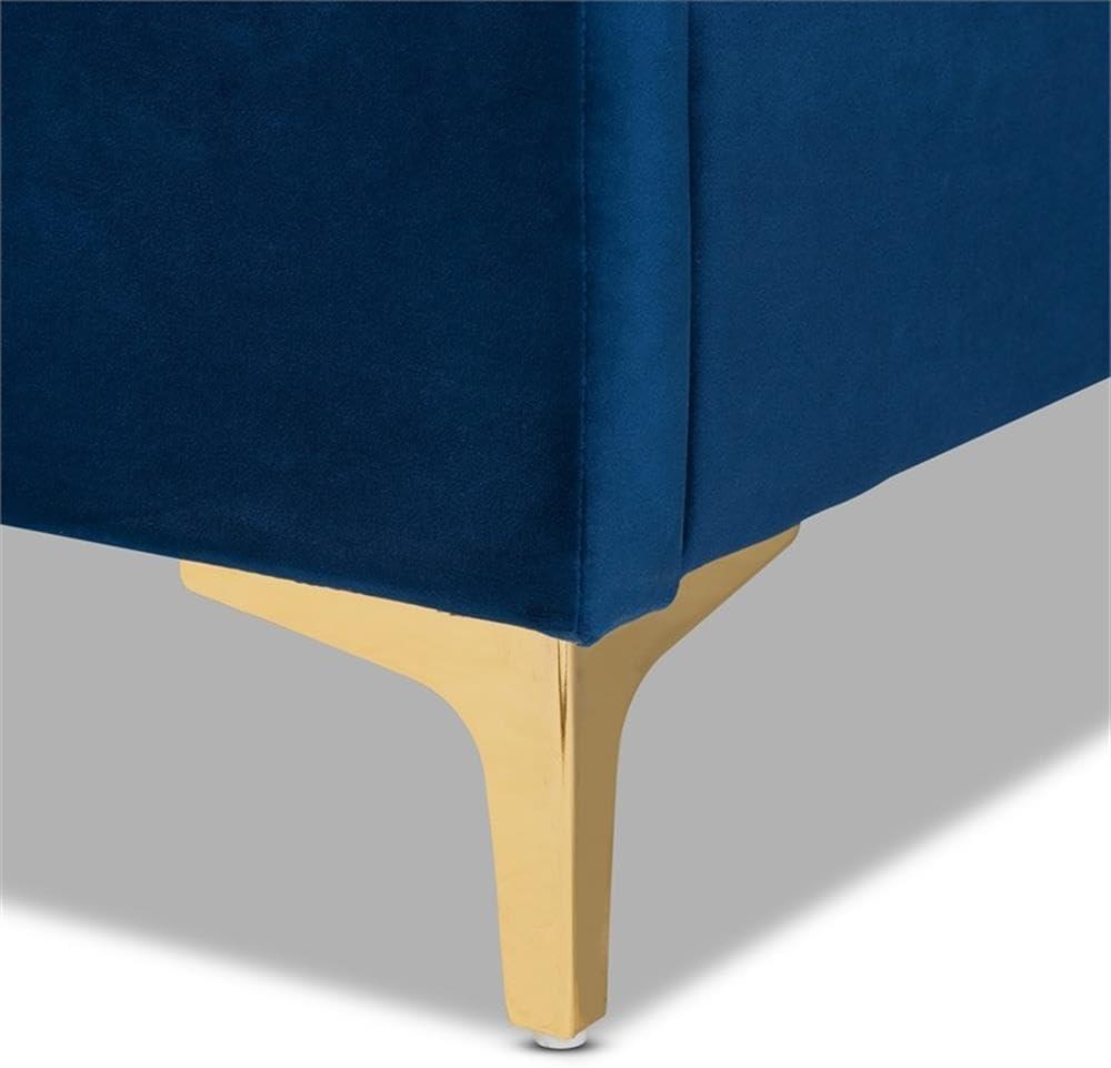 King Fabrico Velvet Fabric Upholstered and Metal Platform Bed Navy Blue/Gold - Baxton Studio