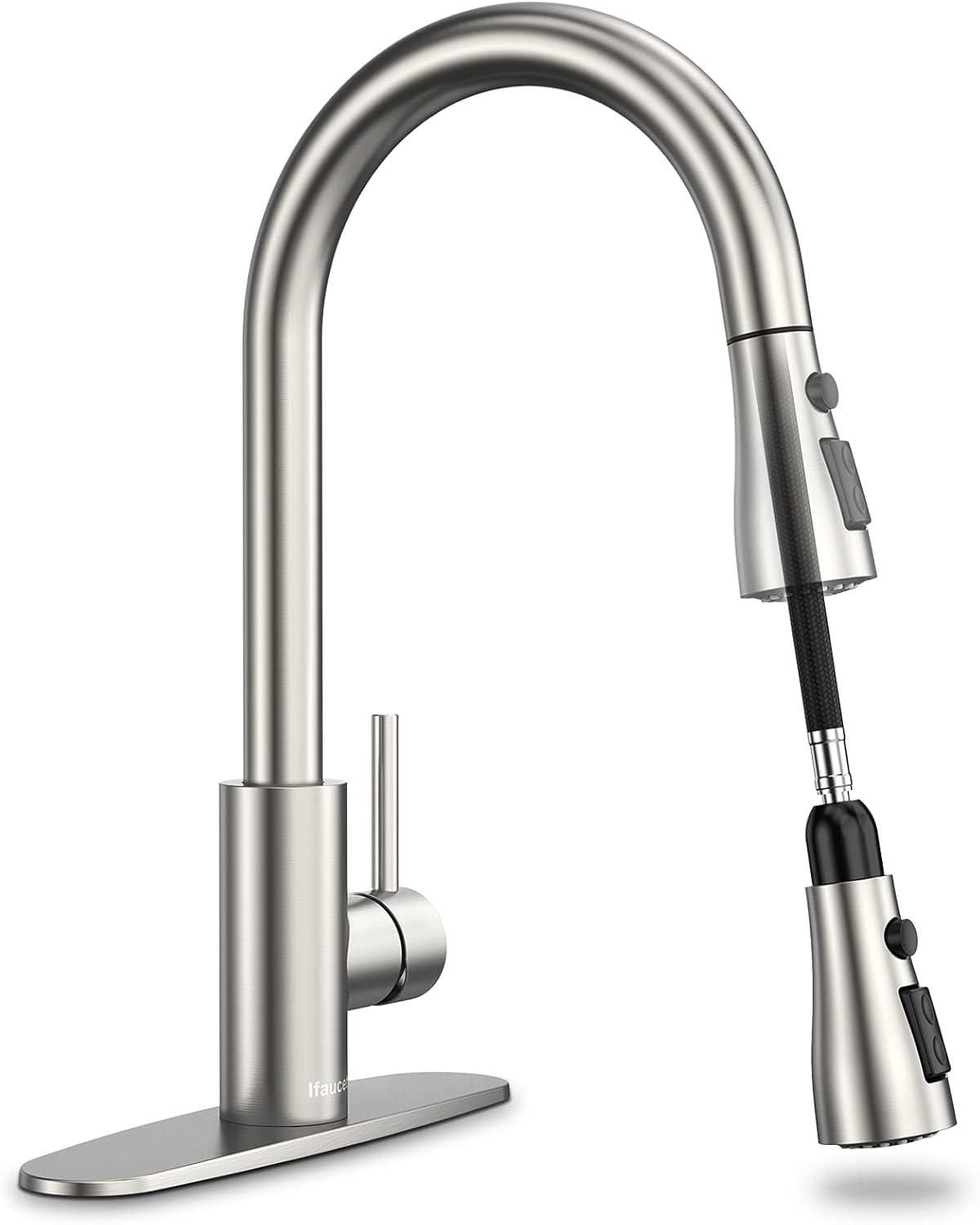 Single Handle High Arc Brushed Nickel Pull Out Kitchen Faucet, Pull Down Sprayer