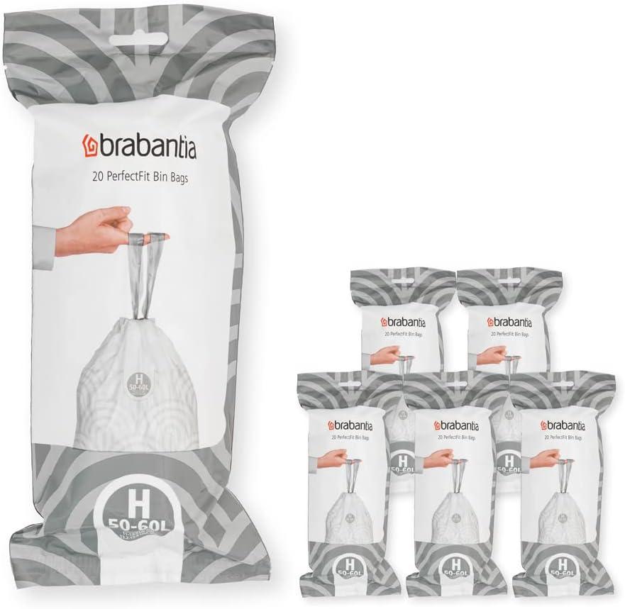 Brabantia Brabantia PerfectFit Trash Bags, Code H, 13.2-16 Gallon (50-60L), 120 Trash Bags (Set of 120)