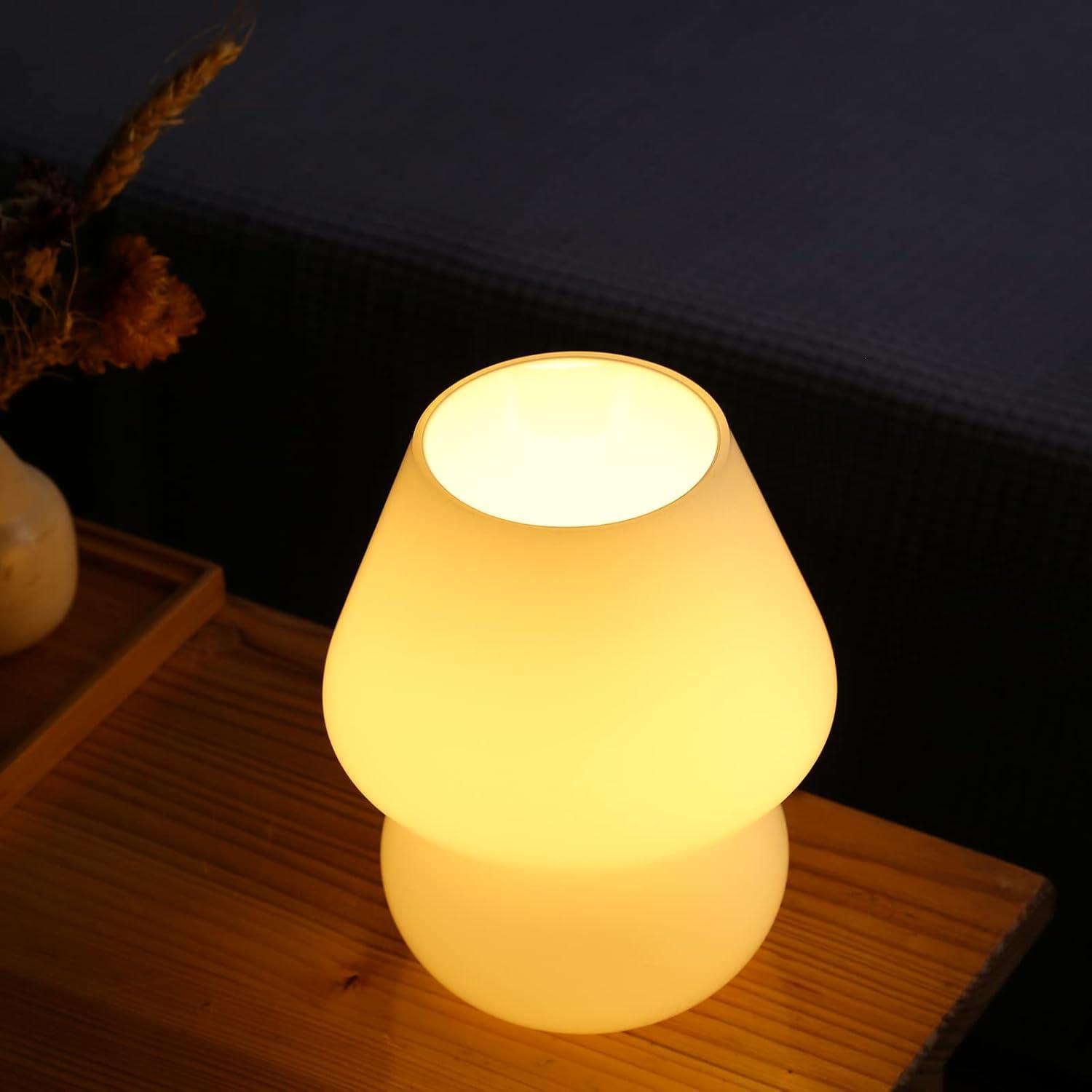 Small Beige Glass Mushroom Table Lamp