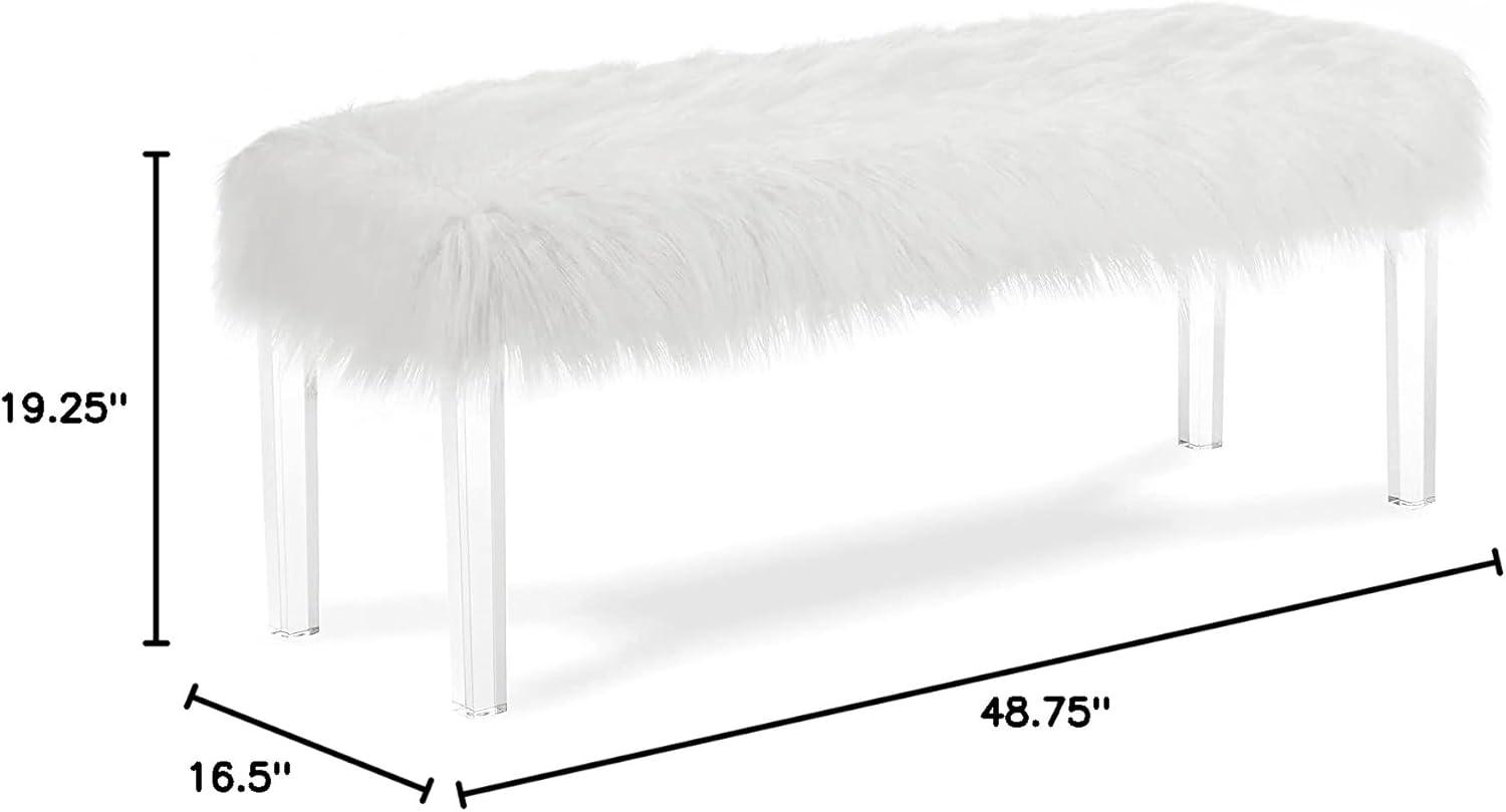 New Classic Furniture Marilyn 19.25" Upholstered Faux Fur Fabric Bench in White