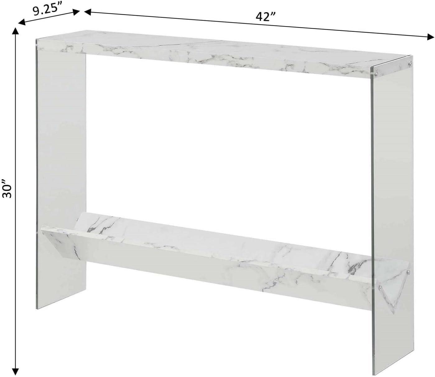 Convenience Concepts SoHo Glass V Console Table with Shelf, White Faux Marble/Glass