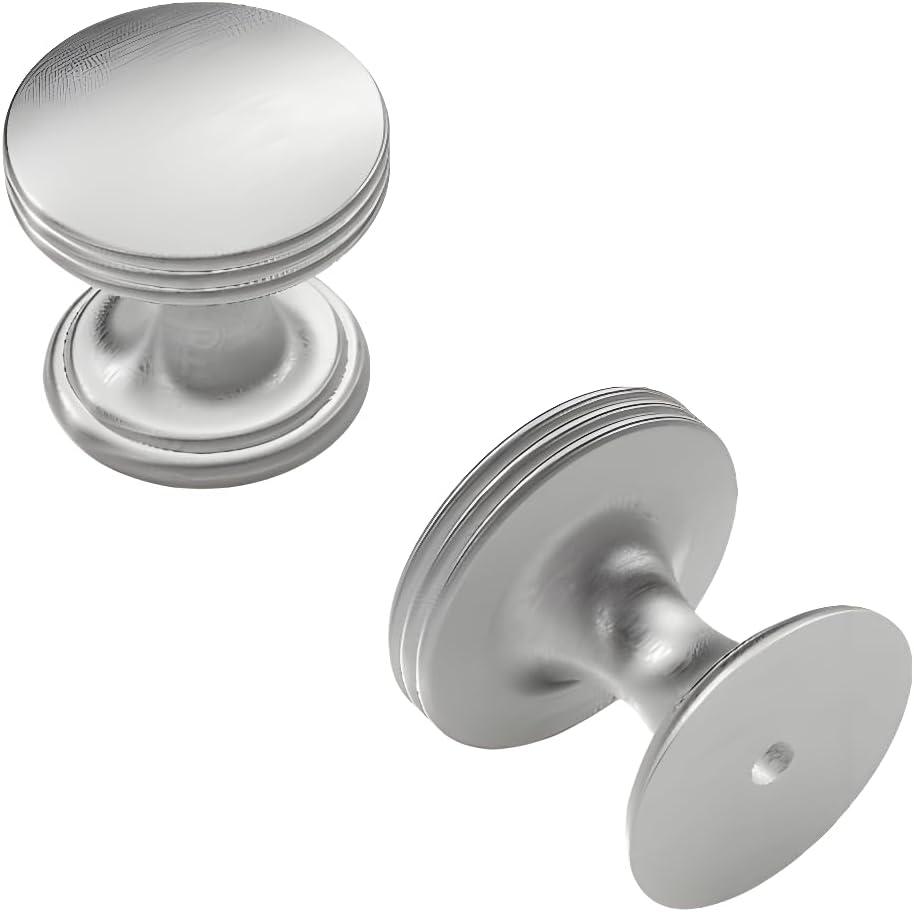 Modern Stainless Steel Round Cabinet Knob with Mounting Hardware