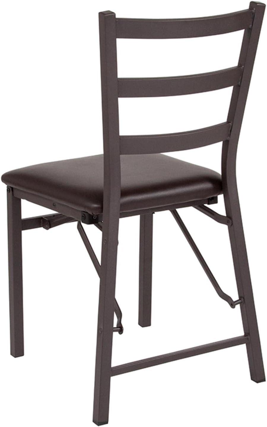 Flash Furniture 2 Pack HERCULES Series Brown Folding Ladder Back Metal Chair with Brown Vinyl Seat